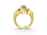 Yellow gold Fancy Green Marquise Cut Halo Milgrain Diamond Engagement Ring with Leaf Band and Four-Prong Setting_3