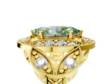 Yellow gold Fancy Green Marquise Cut Halo Milgrain Diamond Engagement Ring with Leaf Band and Four-Prong Setting_5