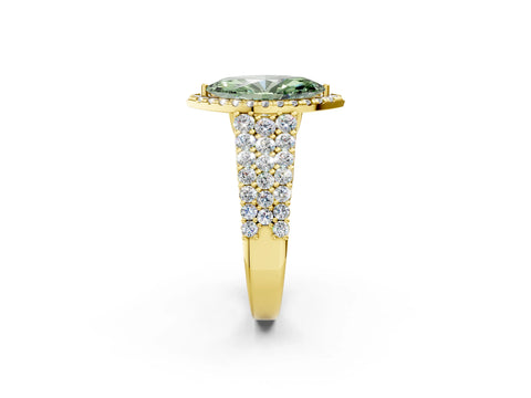 Yellow gold Fancy Green Marquise Cut Halo Pavé Diamond Engagement Ring with Split Shank and Four-Prong Setting_5