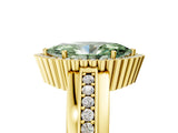 Yellow gold Fancy Green Marquise  Cut Halo Pave Band Four-Prong Ring_100