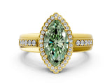 Yellow gold Fancy Green Marquise  Cut Halo Pave Band Four-Prong Ring_95