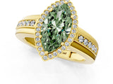 Yellow gold Fancy Green Marquise  Cut Halo Pave Band Four-Prong Ring_96