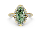 Yellow gold Fancy Green Marquise  Cut Halo Pave Band Four-Prong Setting Ring_71
