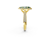 Yellow gold Fancy Green Marquise  Cut Halo Pave Band Four-Prong Setting Ring_73
