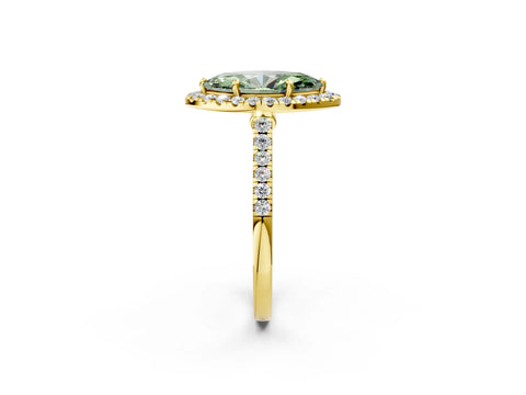 Yellow gold Fancy Green Marquise Cut Halo Pave Diamond Engagement Ring with Four-Prong Setting_2