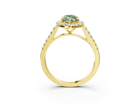Yellow gold Fancy Green Marquise Cut Halo Pave Diamond Engagement Ring with Four-Prong Setting_3