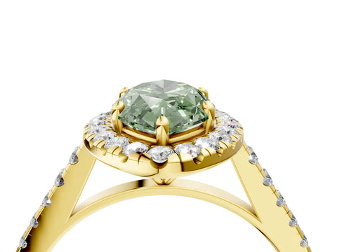 Yellow gold Fancy Green Marquise Cut Halo Pave Diamond Engagement Ring with Four-Prong Setting_4