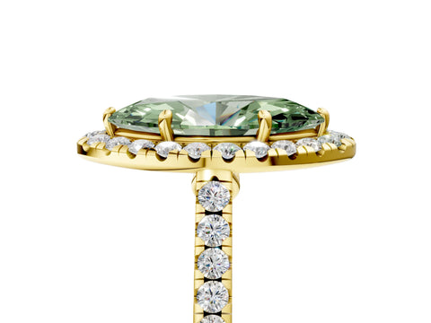 Yellow gold Fancy Green Marquise Cut Halo Pave Diamond Engagement Ring with Four-Prong Setting_5