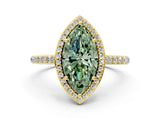 Yellow gold Fancy Green Marquise Cut Halo Round Diamond Pavé Band with Four-Prong Setting_3