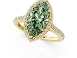 Yellow gold Fancy Green Marquise Cut Halo Round Diamond Pavé Band with Four-Prong Setting_4