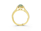 Yellow gold Fancy Green Marquise Cut Halo Round Diamond Pavé Band with Four-Prong Setting_6