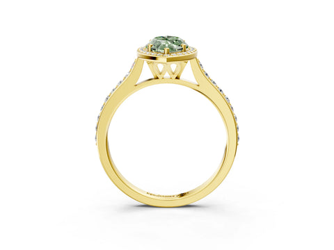 Yellow gold Fancy Green Marquise Cut Halo Round Diamond Pavé Band with Four-Prong Setting_6