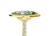 Yellow gold Fancy Green Marquise Cut Halo Round Diamond Pavé Band with Four-Prong Setting_8