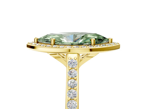 Yellow gold Fancy Green Marquise Cut Halo Round Diamond Pavé Band with Four-Prong Setting_8