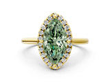 Yellow gold Fancy Green Marquise Cut Halo Round Diamond Solitaire Engagement Ring with Pave Band and Four-Prong Setting_12