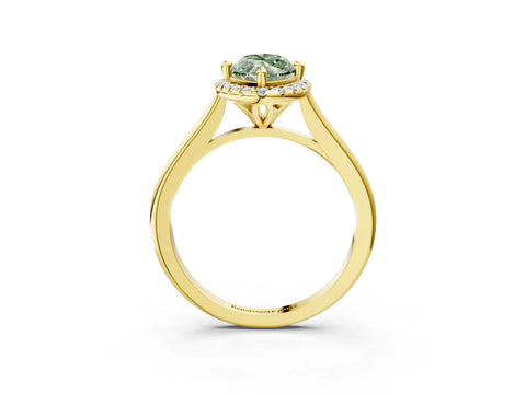 Yellow gold Fancy Green Marquise Cut Halo Round Diamond Solitaire Engagement Ring with Pave Band and Four-Prong Setting_15
