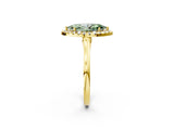 Yellow gold Fancy Green Marquise Cut Halo Round Diamond Solitaire Ring with Pavé Band and Four-Prong Setting_2