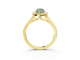 Yellow gold Fancy Green Marquise Cut Halo Round Diamond Solitaire Ring with Pavé Band and Four-Prong Setting_3