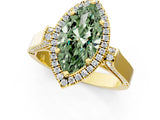 Yellow gold Fancy Green Marquise Cut Halo Round Diamond Twist Band with Four-Prong Setting_1