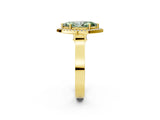 Yellow gold Fancy Green Marquise Cut Halo Round Diamond Twist Band with Four-Prong Setting_2
