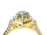 Yellow gold Fancy Green Marquise Cut Halo Round Diamond Twist Band with Four-Prong Setting_4
