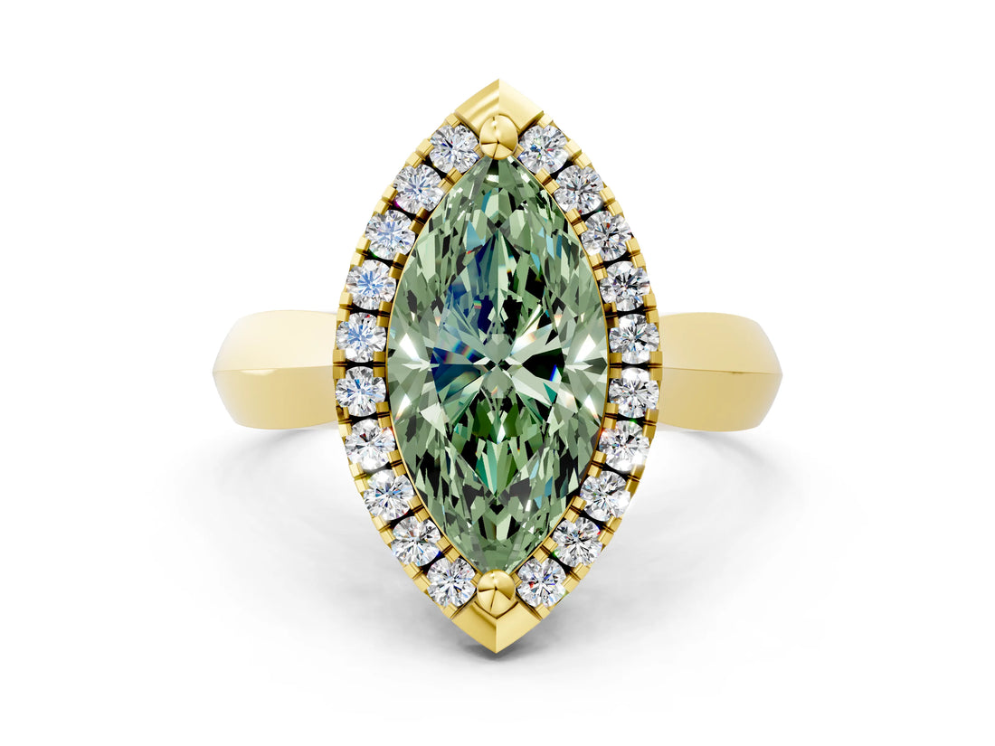 Yellow gold Fancy Green Marquise  Cut Halo Solitaire Engagement Ring with Square Band and Four-Prong Setting_66