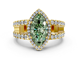 Yellow gold Fancy Green Marquise  Cut Halo Split Shank Diamond Ring with Four-Prong Setting_45