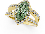 Yellow gold Fancy Green Marquise  Cut Halo Split Shank Diamond Ring with Four-Prong Setting_46