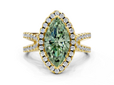 Yellow gold Fancy Green Marquise  Cut Halo Split Shank Pave Set Ring_79