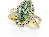 Yellow gold Fancy Green Marquise  Cut Halo Split Shank Pave Set Ring_80