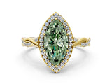 Yellow gold Fancy Green Marquise Cut Halo Twist Band with Four-Prong Setting_12
