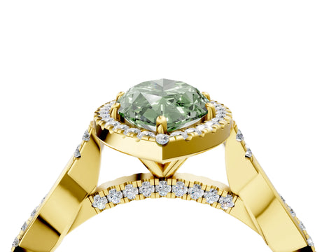 Yellow gold Fancy Green Marquise Cut Halo Twist Band with Four-Prong Setting_4
