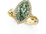 Yellow gold Fancy Green Marquise  Cut Halo Twisted Band Four-Prong Ring_20