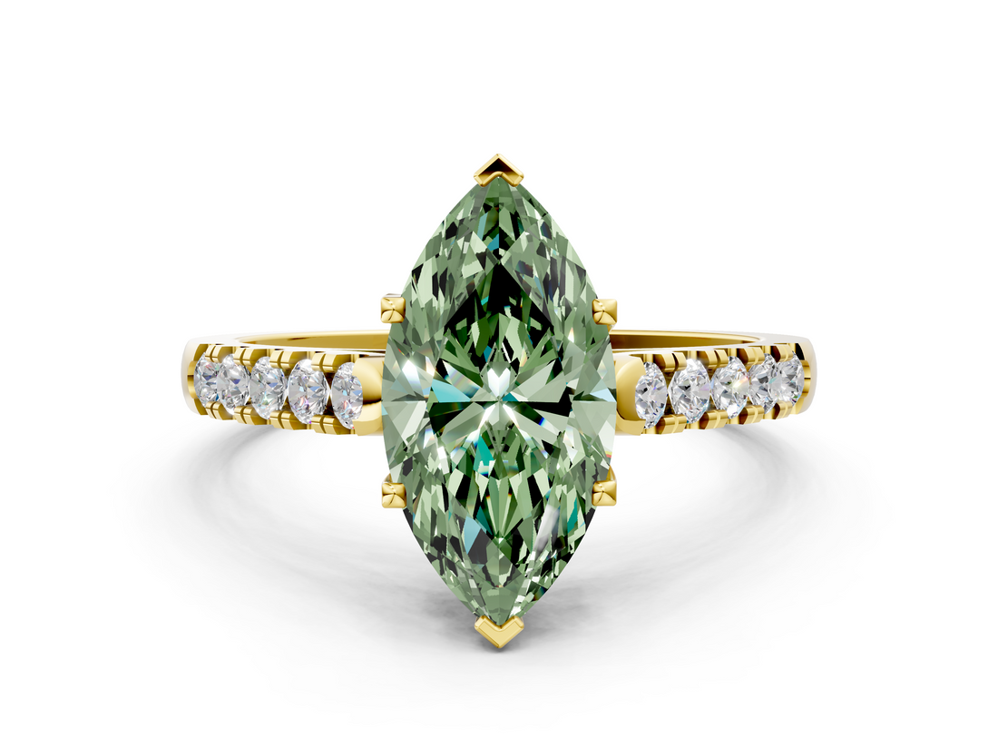 Yellow gold Fancy Green Marquise  Cut Pavé Band Solitaire Ring with Four-Prong Setting_42
