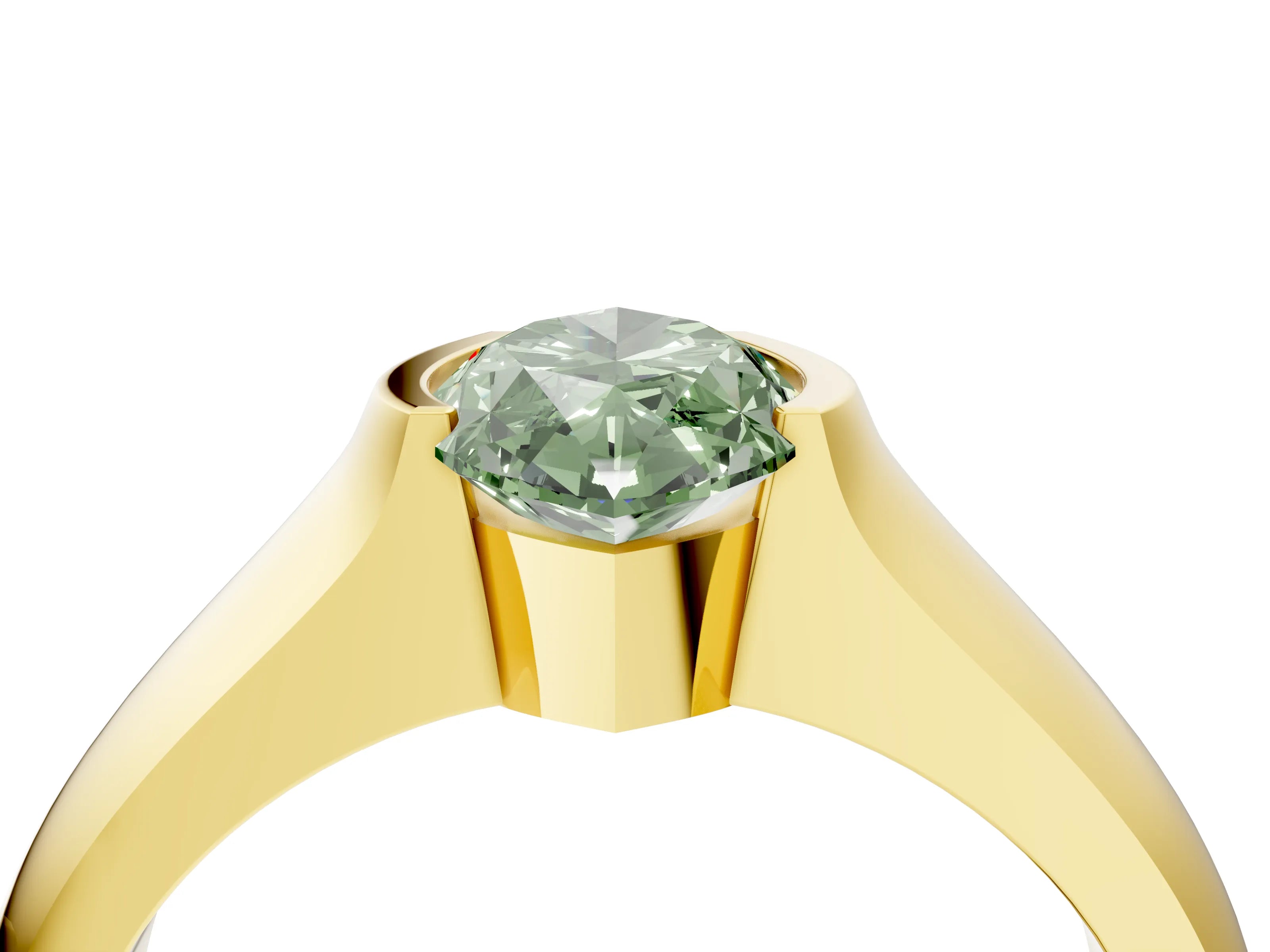 Yellow gold Fancy Green Marquise Cut Solitaire Bezel Set Diamond Ring with Wide Band_4