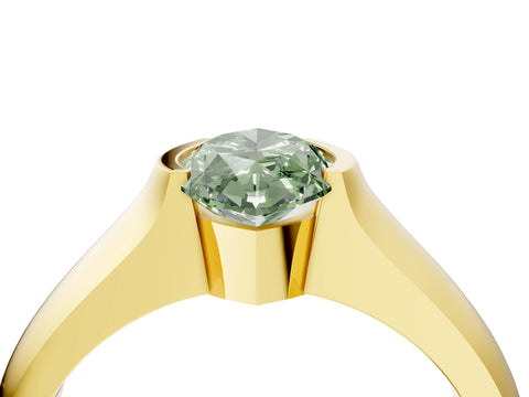 Yellow gold Fancy Green Marquise Cut Solitaire Bezel Set Diamond Ring with Wide Band_4