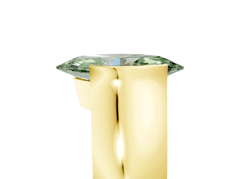 Yellow gold Fancy Green Marquise Cut Solitaire Bezel Set Diamond Ring with Wide Band_5