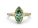 Yellow gold Fancy Green Marquise Cut Solitaire Cathedral Diamond Engagement Ring with Channel-Set Band and Four-Prong Setting_3