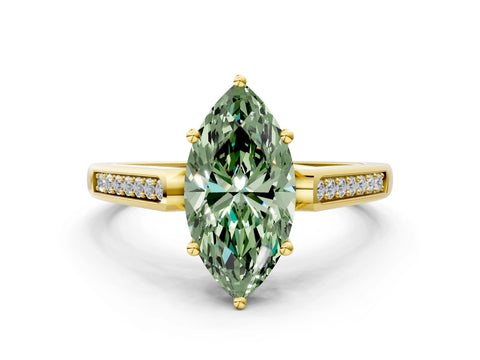 Yellow gold Fancy Green Marquise Cut Solitaire Cathedral Diamond Engagement Ring with Channel-Set Band and Four-Prong Setting_3