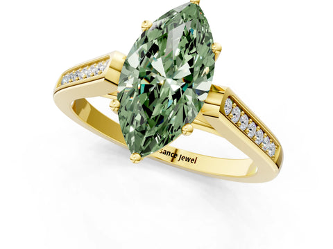 Yellow gold Fancy Green Marquise Cut Solitaire Cathedral Diamond Engagement Ring with Channel-Set Band and Four-Prong Setting_4
