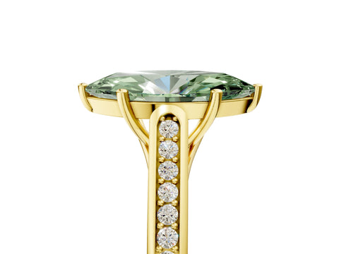 Yellow gold Fancy Green Marquise Cut Solitaire Cathedral Diamond Engagement Ring with Channel-Set Band and Four-Prong Setting_8