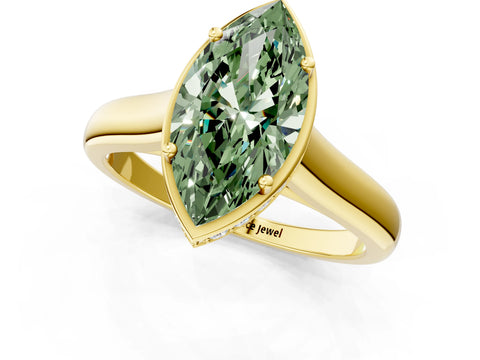 Yellow gold Fancy Green Marquise Cut Solitaire Diamond Engagement Ring with Four-Prong Setting and Tapered Band_1