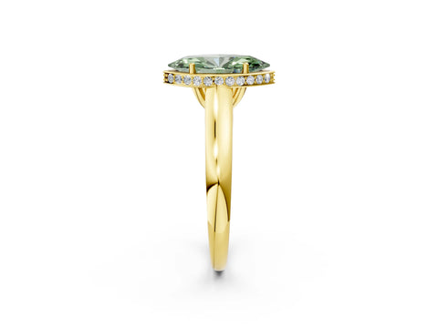 Yellow gold Fancy Green Marquise Cut Solitaire Diamond Engagement Ring with Four-Prong Setting and Tapered Band_2