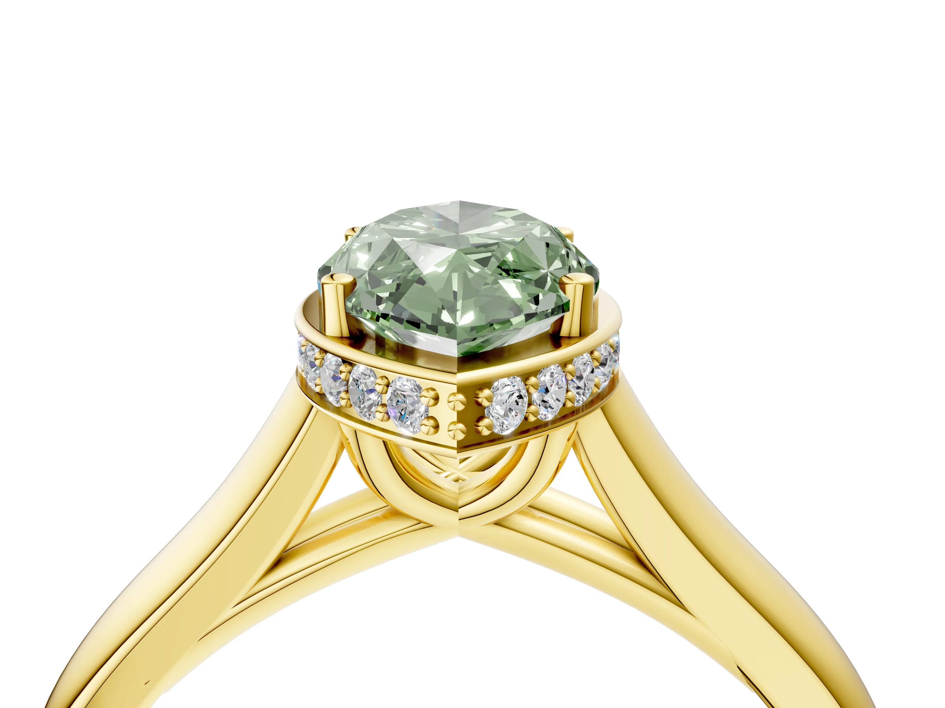 Yellow gold Fancy Green Marquise Cut Solitaire Diamond Engagement Ring with Four-Prong Setting and Tapered Band_4