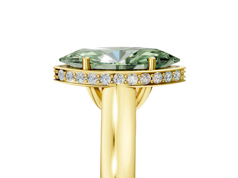 Yellow gold Fancy Green Marquise Cut Solitaire Diamond Engagement Ring with Four-Prong Setting and Tapered Band_5