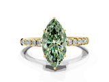 Yellow gold Fancy Green Marquise Cut Solitaire Diamond Engagement Ring with Pavé Band and Six-Prong Setting_12
