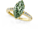 Yellow gold Fancy Green Marquise Cut Solitaire Diamond Engagement Ring with Pavé Band and Six-Prong Setting_13