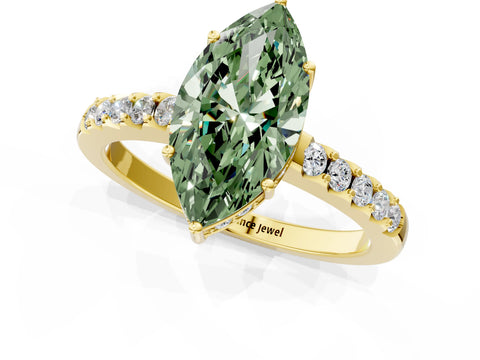 Yellow gold Fancy Green Marquise Cut Solitaire Diamond Engagement Ring with Pavé Band and Six-Prong Setting_13