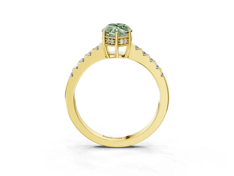 Yellow gold Fancy Green Marquise Cut Solitaire Diamond Engagement Ring with Pavé Band and Six-Prong Setting_15
