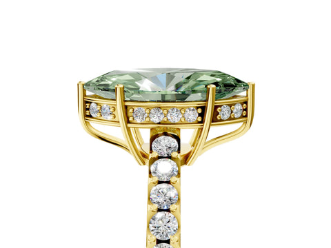 Yellow gold Fancy Green Marquise Cut Solitaire Diamond Engagement Ring with Pavé Band and Six-Prong Setting_17